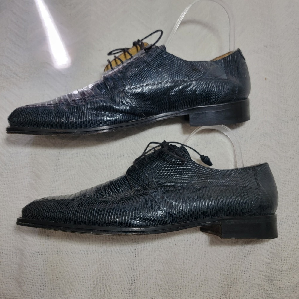 Mezlan Platinum Black Genuine Lizard Derby Lace Up Dress Shoes Tassel Men's‎ 13M - Picture 4 of 16